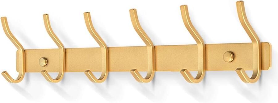 Riokem Stijlvolle Roestvrijstalen Kapstok met 6 Haken voor Slaapkamer Badkamer en Keuken (Goudkleurig)