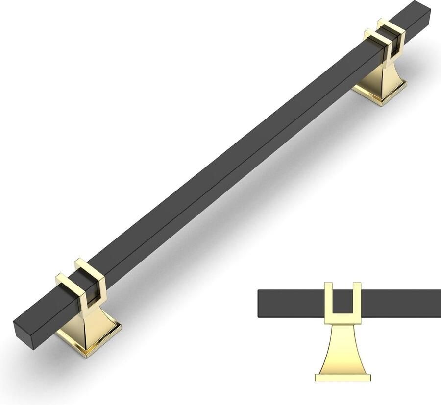 Riokem Stijlvolle Zwart-Gouden Meubelgrepen voor Keuken en Kasten Set van 10 192 mm Gatafstand