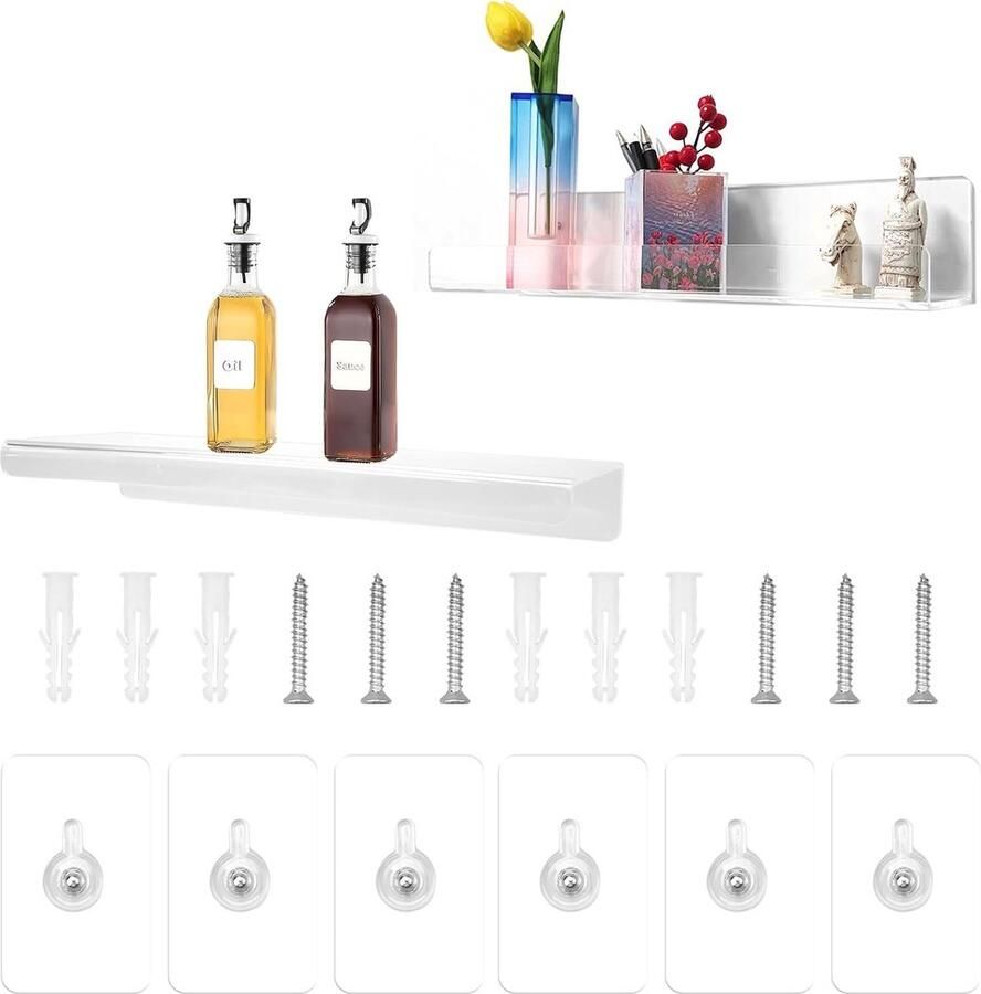 Riokem Transparante Acryl Wandrekken Ideaal voor Organisatie 2 Stuks 30x10 cm