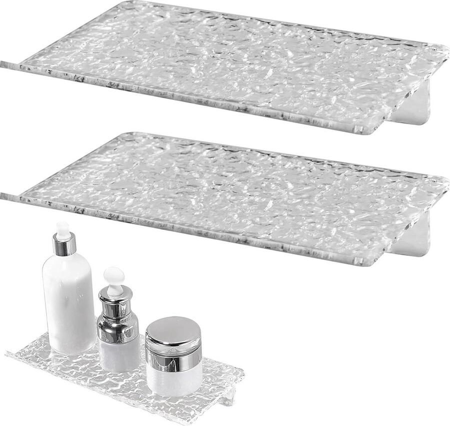 Wandplanken Acryl Design zonder boren 2 stuks Transparant 20 x 10 cm