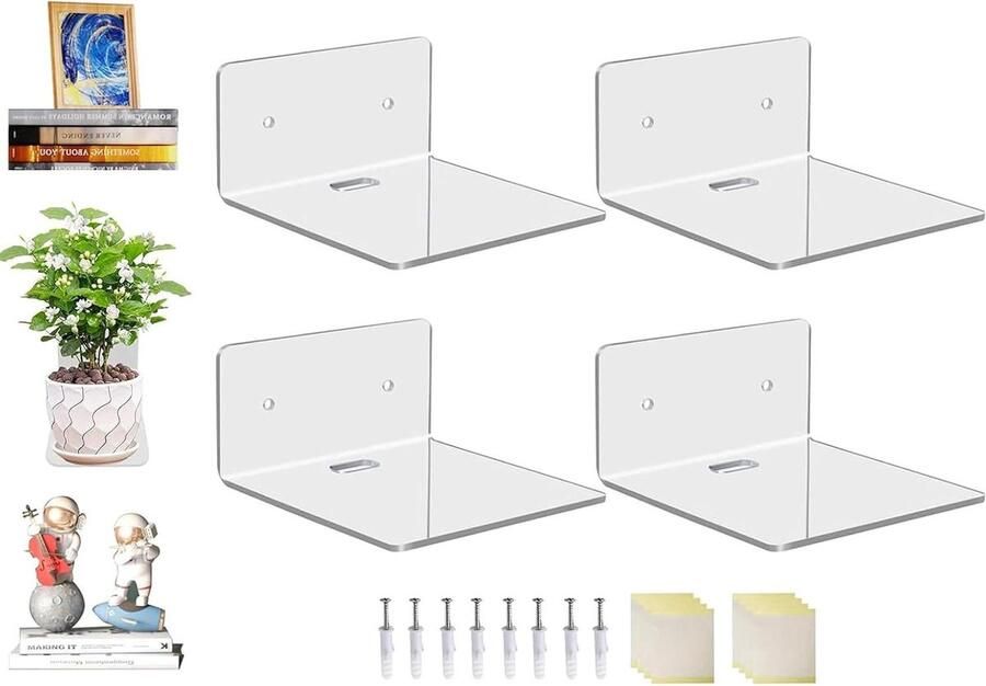 Riokem Transparante Wandplanken zonder Boren 4 Stuks Acryl Zelfklevend