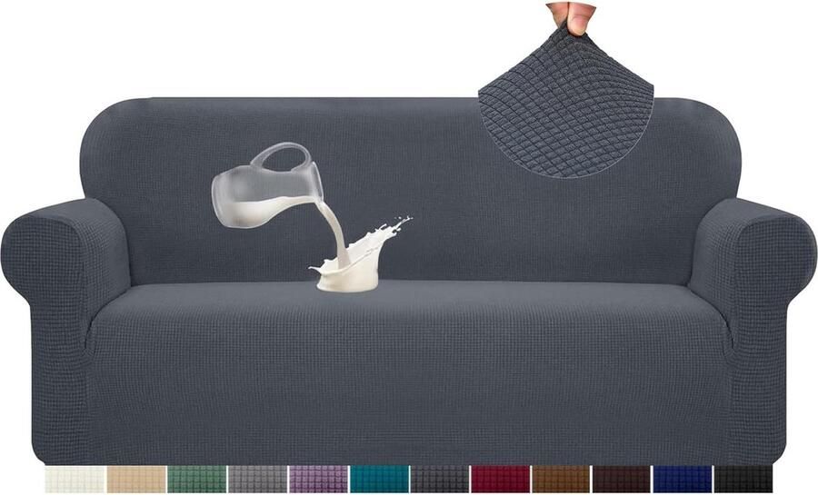 Riokem Universele en Rekbare Sofa Hoes voor 3-Zitsbanken in Donkergrijs