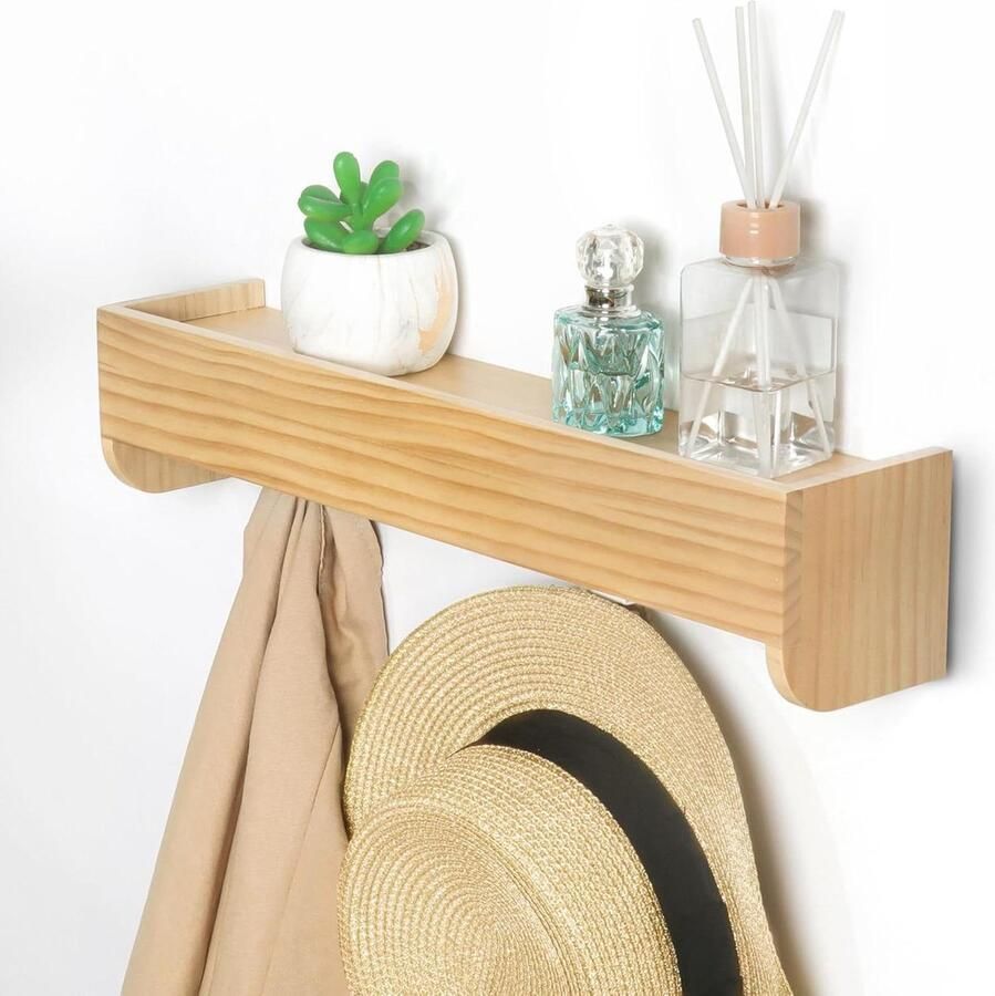 Riokem Wandkapstok met 4 Haken Multifunctioneel Hout Muurmontage