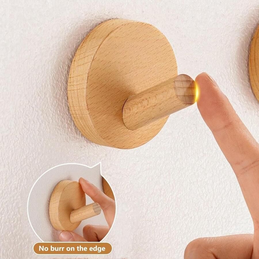 Riokem Wandkapstok van hout decoratieve kledinghaken 4 stuks zelfklevend