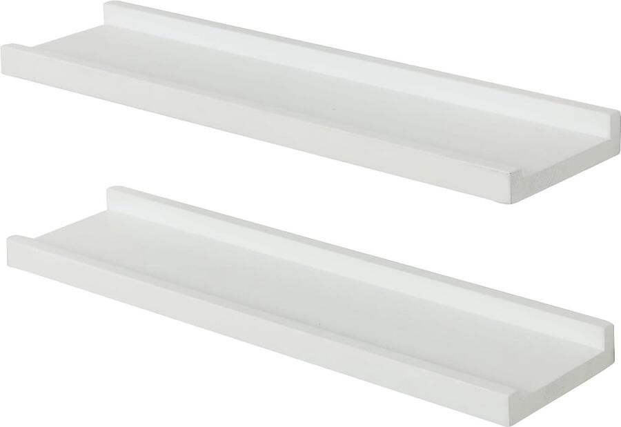 Riokem Wandplank Wit Set van 2 40cm Massief Eiken Zwevende Plank Schilderijplank Witte Plank voor Slaapkamer Keuken Studeerkamer Kinderkamer