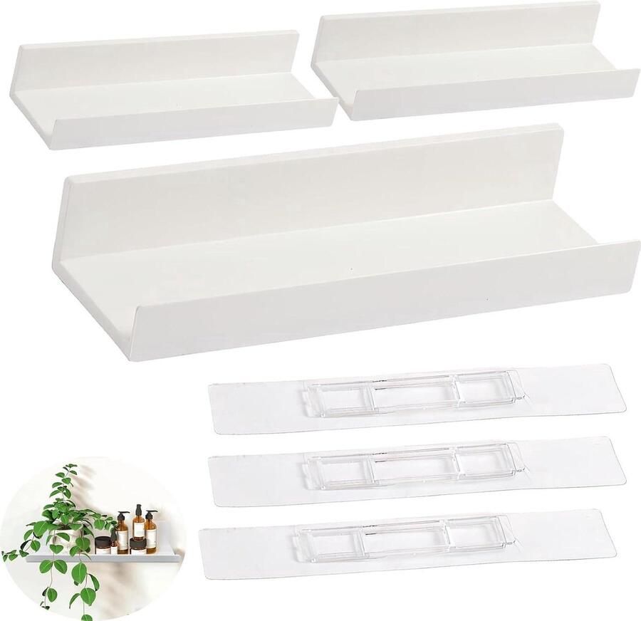 Riokem Wandplank zonder boren Set van 3 Wit 27 x 8 5 x 5 cm