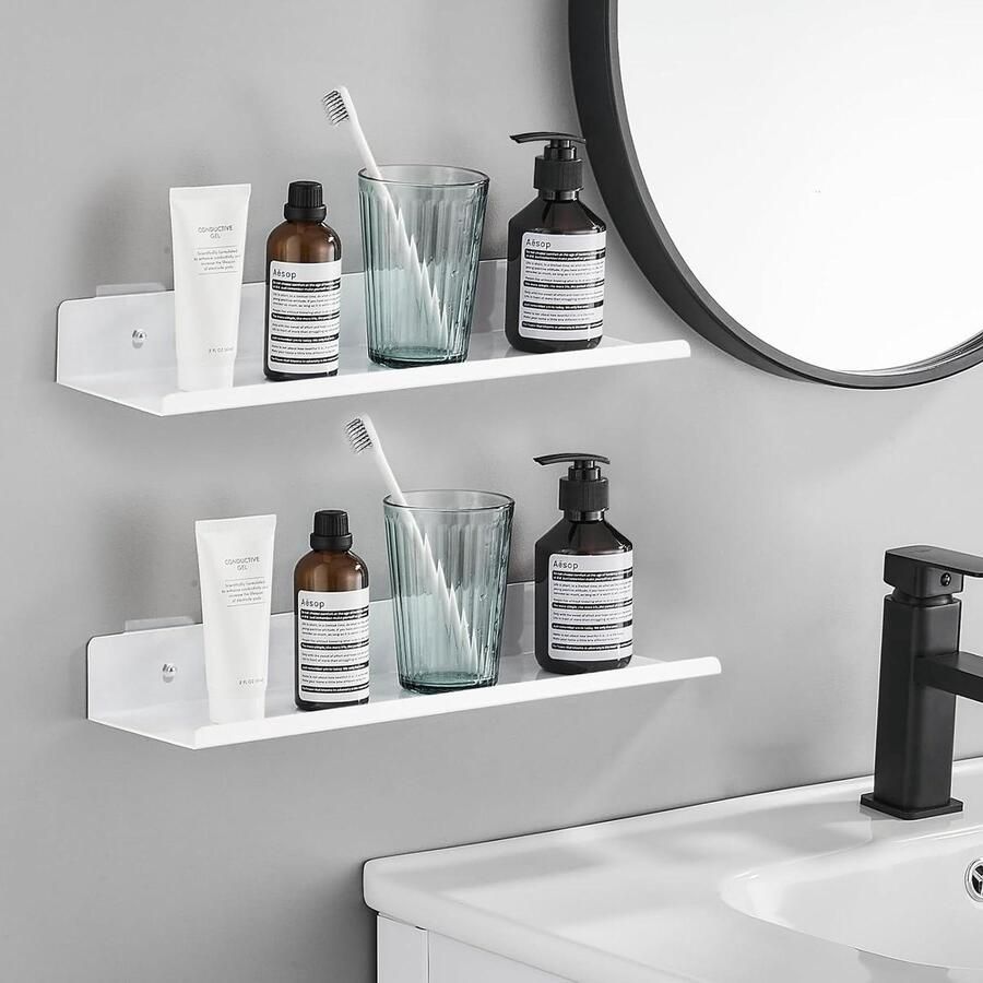 Riokem Wandplanken zonder boren multifunctioneel set van 2 wit metaal 10x30 cm