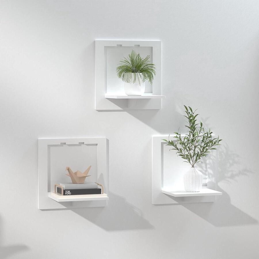 Riokem Wandrek set van 3 Zwevende planken Wit 29 x 29 x 18 cm