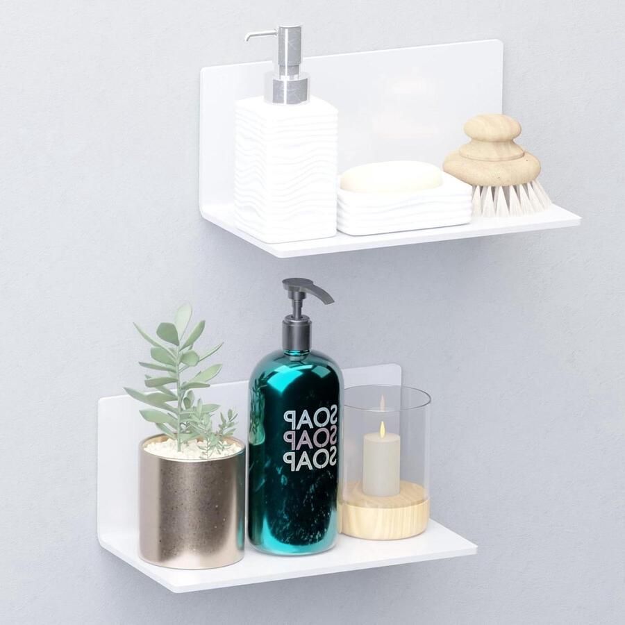 Riokem Wandrek zonder boren zelfklevende planken set van 2 wit acryl