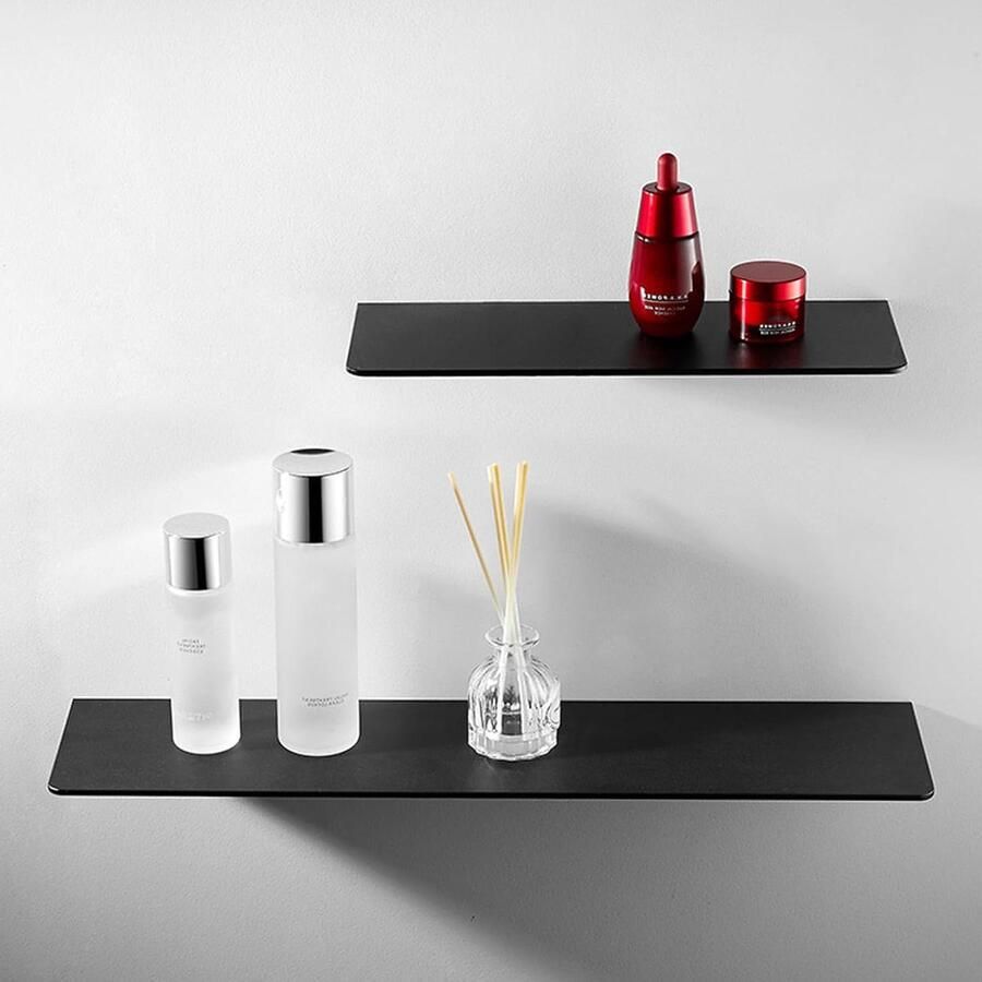 Riokem Wandrek zonder boren Zwevende plank 2 stuks Zwart Aluminium