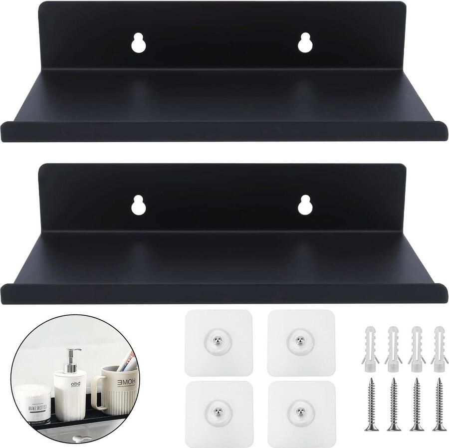 Riokem Wandrek zonder boren zwevende plank 2 stuks zwart koolstofstaal