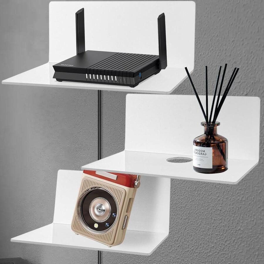 Riokem Wandrek zonder boren zwevende plank 3 stuks wit acryl 23 x 12 x 9 cm