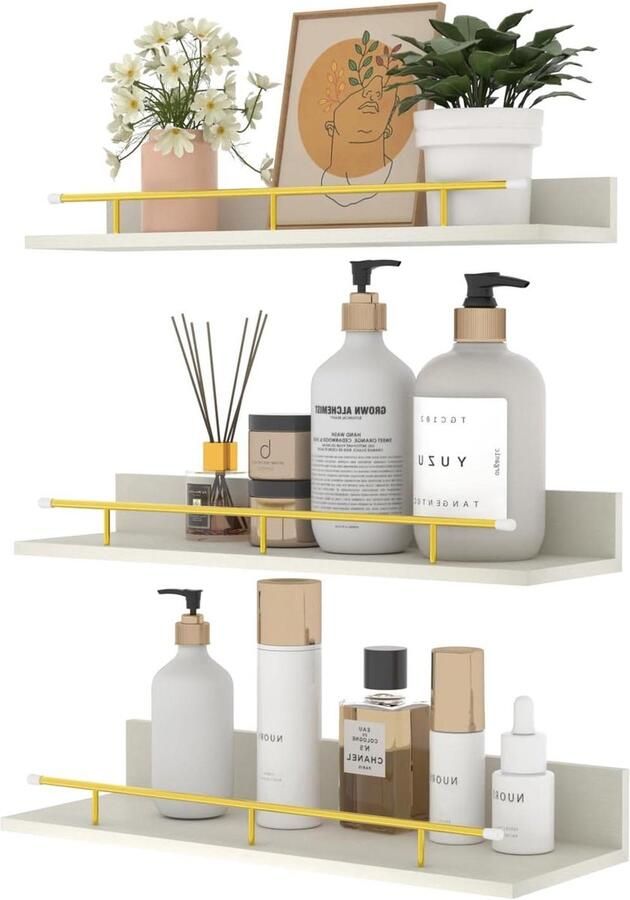 Wit Houten Wandrek Decoratief en Functioneel 3 stuks Wit Hout