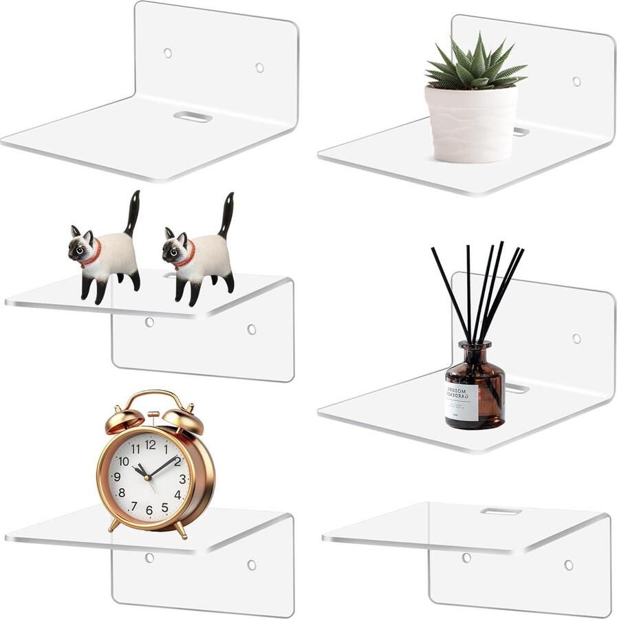 Riokem Witte Wandplanken Zwevend Mini-rek 6 stuks 10 cm Acryl