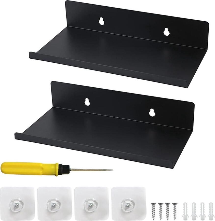 Riokem Zwarte Metalen Wandplanken Geschikt voor Badkamer en Keuken 2 Stuks 20cm