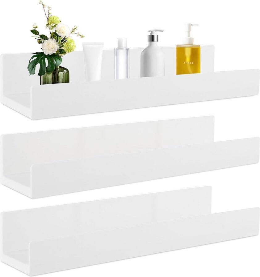 Riokem Zwevend Wandrek Praktisch en Stijlvol Set van 3 Wit Kunststof 23 cm