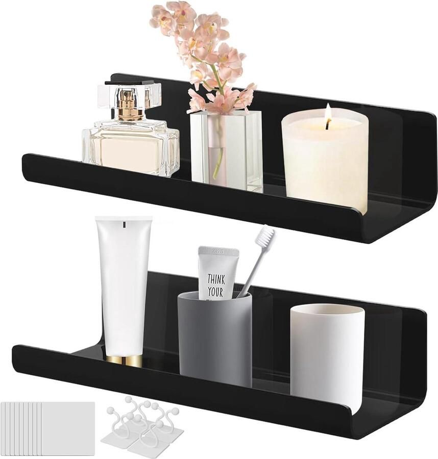 Zwevende Wandplanken Set Ideaal voor elke ruimte 2 stuks Zwart Acryl