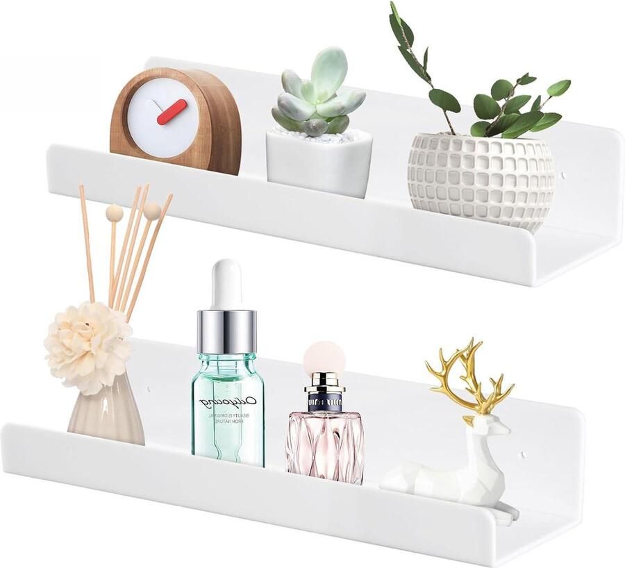 Riokem Zwevend Wandrek zonder boren Geschikt voor woonkamer badkamer keuken Set van 2 Wit 38 x 11 x 8 cm