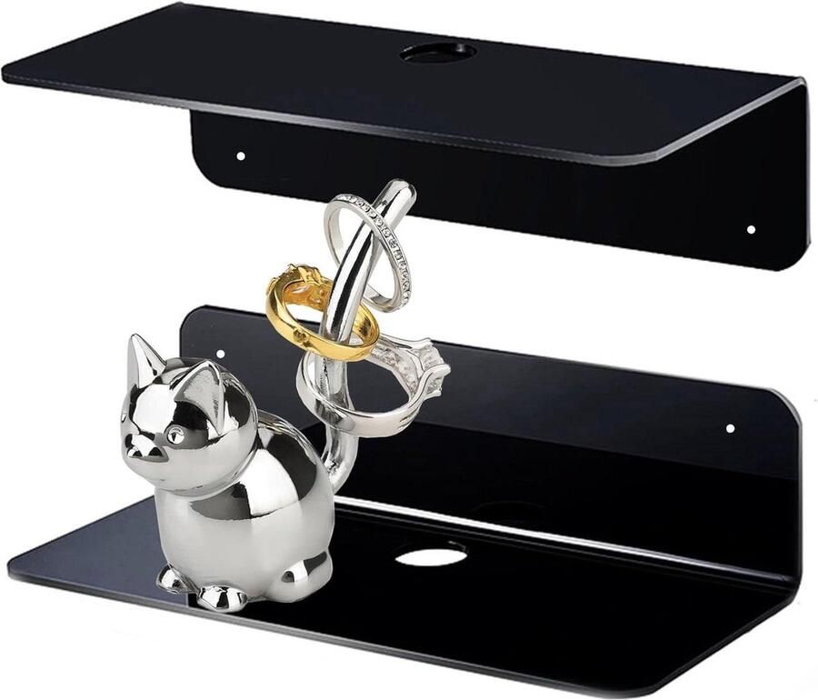 Zwevende Acryl Wandplank Zonder Boren Geschikt voor Badkamer Woonkamer Slaapkamer 1 stuk Zwart 23CM