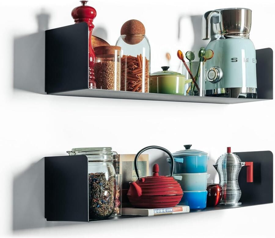 Riokem Zwevende Wandplank voor Woonkamer Slaapkamer en Badkamer Zwart Metaal