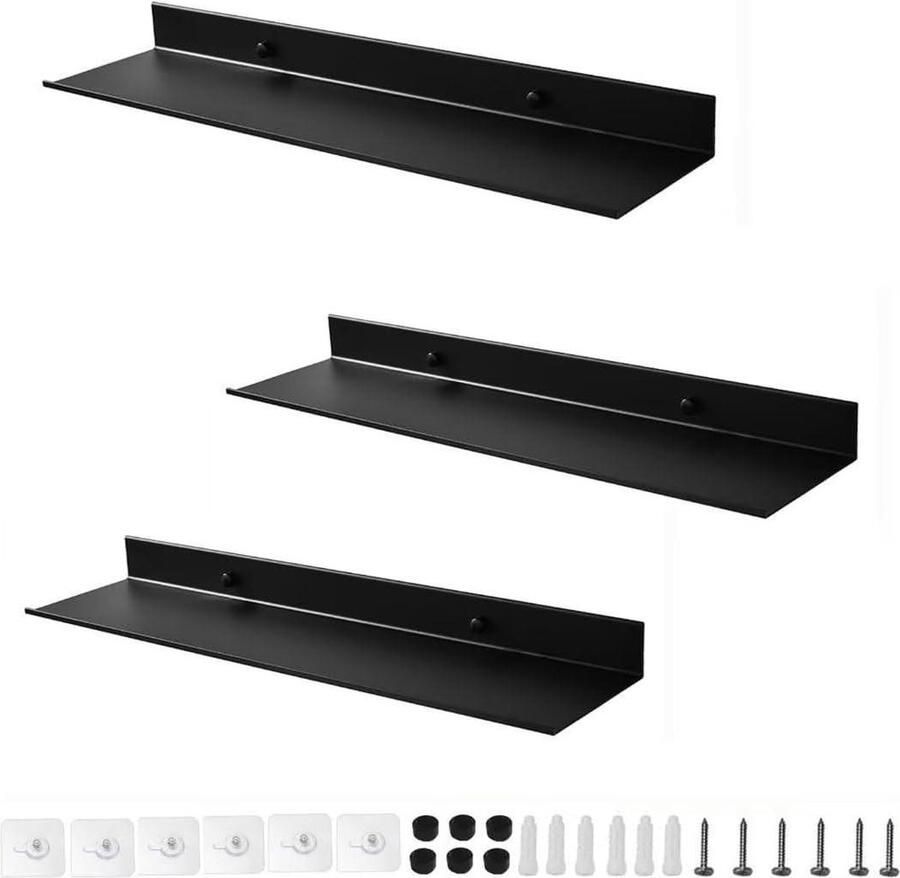 Riokem Zwevende Wandplanken Set Multifunctionele Planken 3 Stuks Zwart Aluminium 40 cm