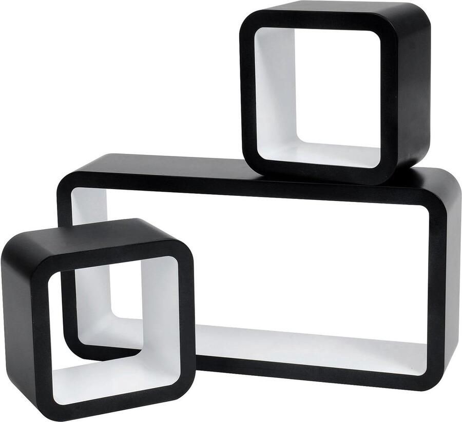 Riokem Zwevende Wandplanken Set van 3 MDF voor Decoratie Zwart en Wit