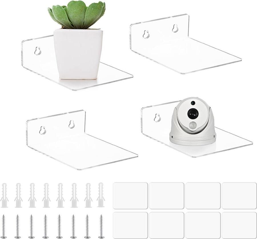 Wandplanken Set Zwevend en Onzichtbaar 4 Stuks Helder Acryl 10 cm