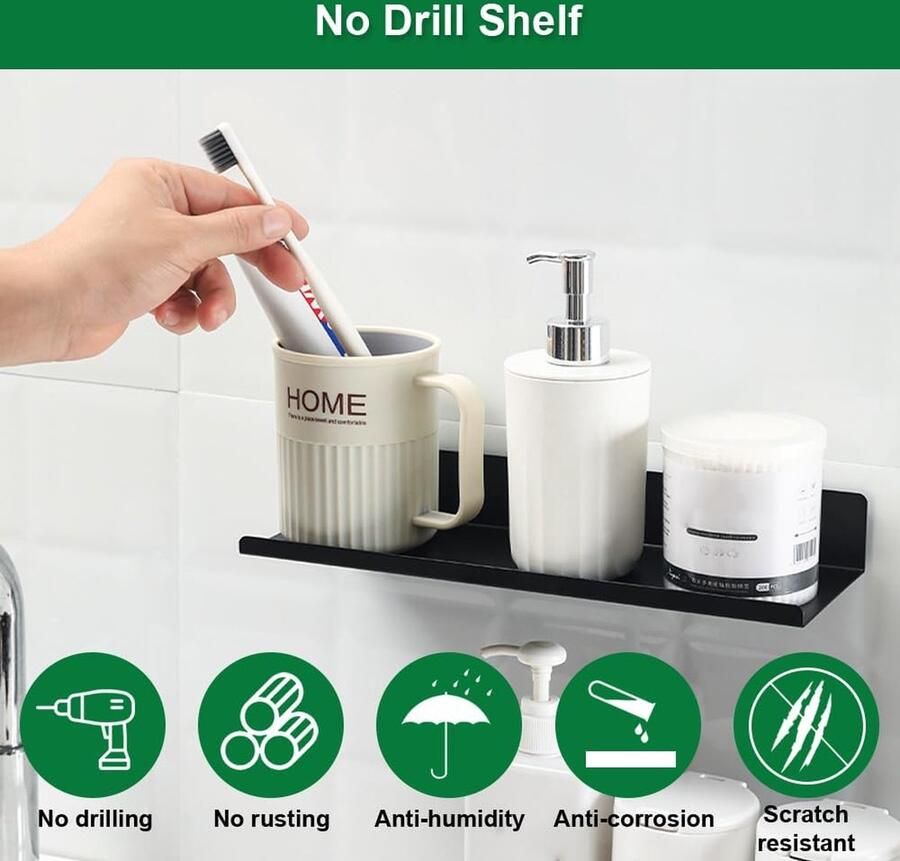 Riokem Zwevende Wandplanken zonder boren 2 stuks zwart metaal 30 cm