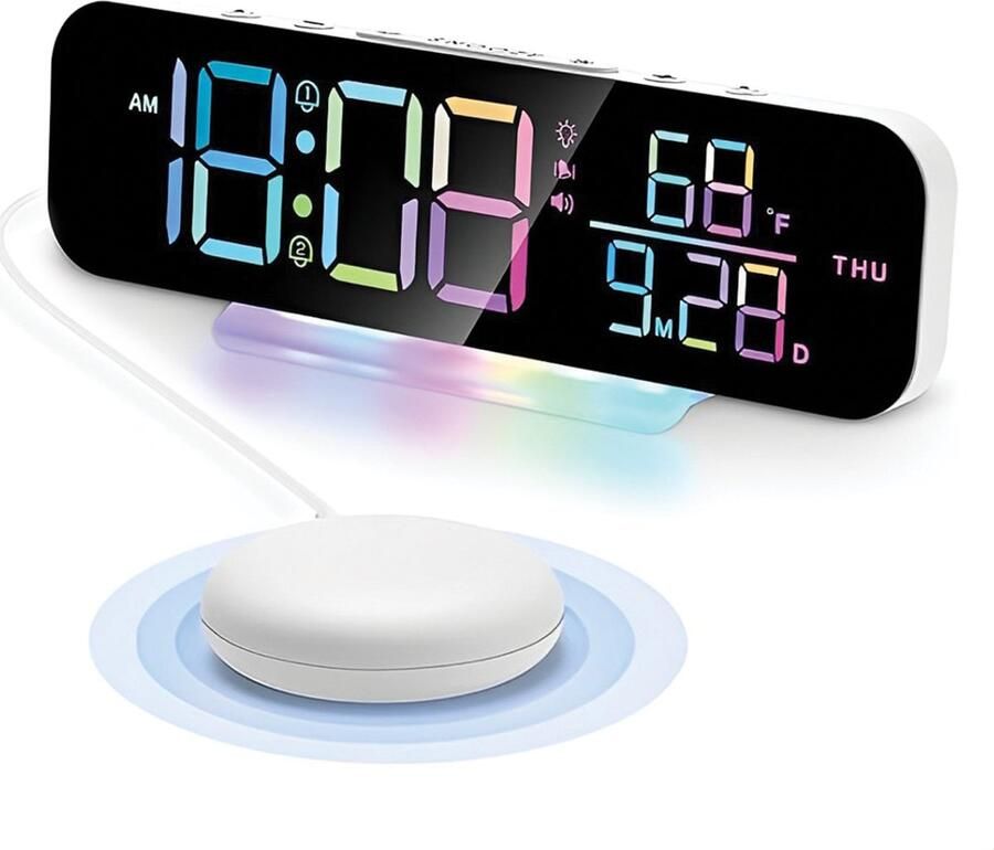 Rise en Shine Wekker met Trilkussen voor Slechthorenden Doven Trilwekker voor Senioren & Diepe slapers Extra luid Digitale wekker met Trilfunctie Klok met Vibrerende Schijf Model 2.1 Bed shaker