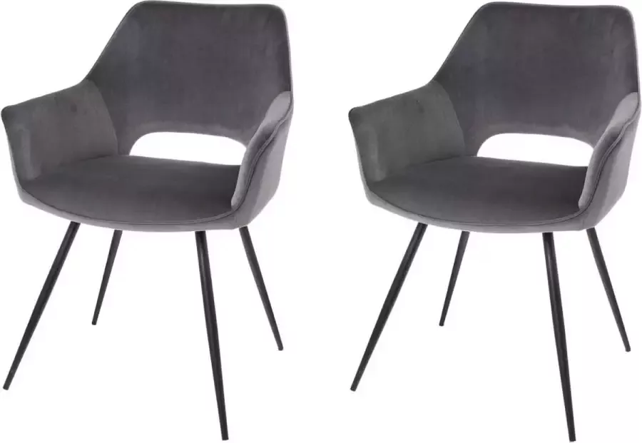 Riverdale eetkamerstoel Eve met armleuning grijs 80cm Set van 2 stoelen