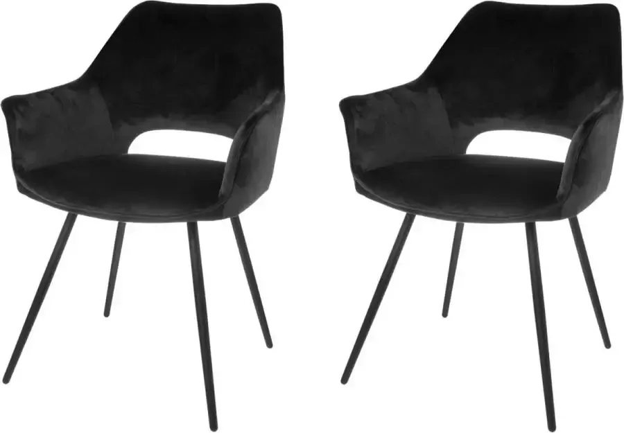 Riverdale eetkamerstoel Eve met armleuning zwart 80cm Set van 2 stoelen