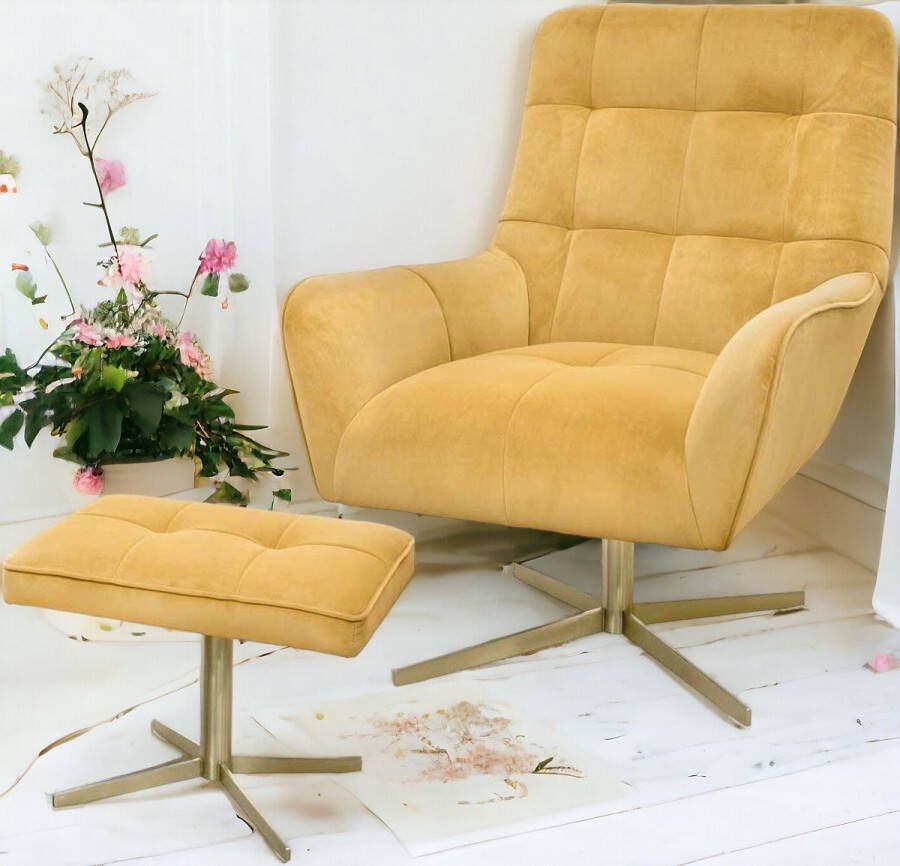 Riverdale Maylin Fauteuil Met Voetenbank! Okergeel Goud Stoel - Foto 2