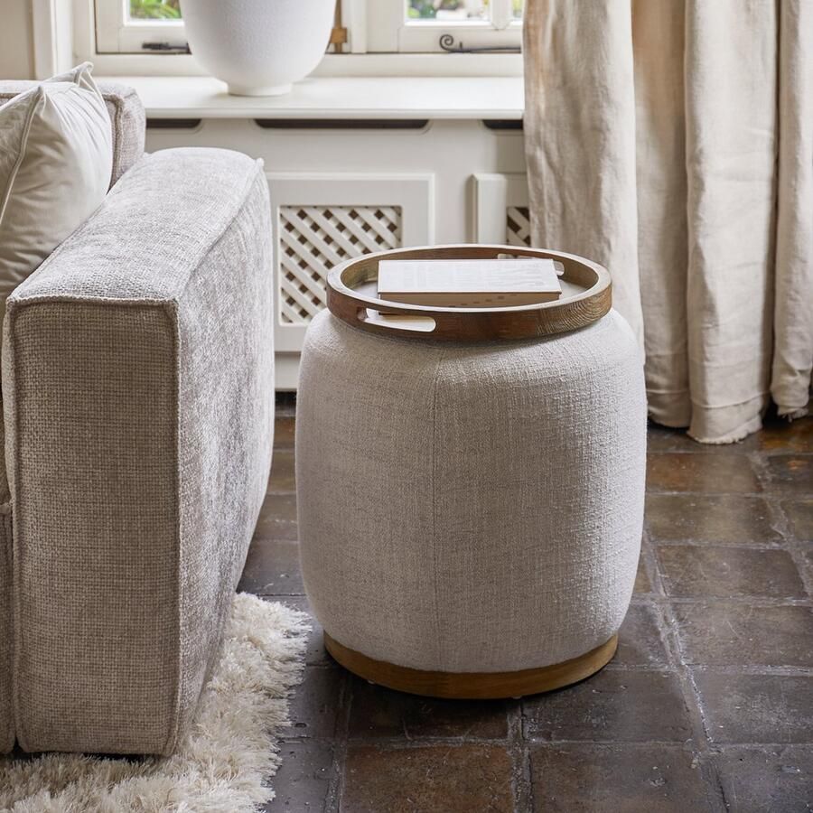 Riviera Maison Babylon End Table with Tray Small Polyester Rubberwood Elmwood Antiek Wit 52.0x52.0x57.0 cm