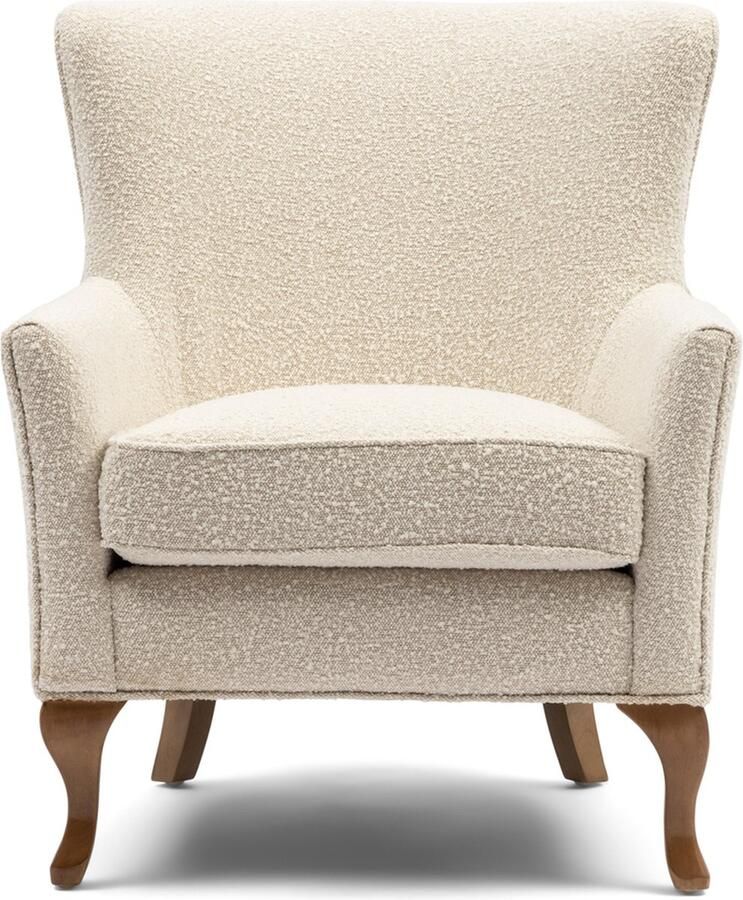 Riviera Maison Cavendish Fauteuil – Bouclé Wit – Armstoel met Comfortabele Zitting – 77x80x94 cm – Luxe Design Stoel voor Woonkamer of Slaapkamer