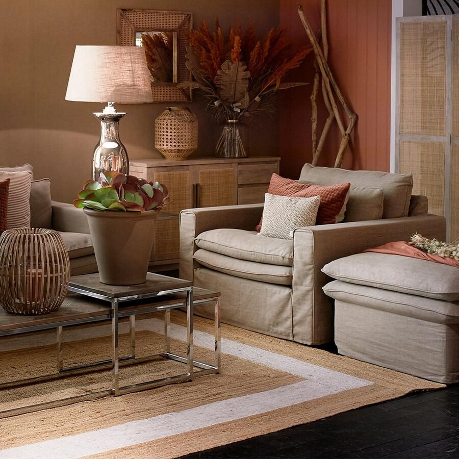 Riviera Maison Continental Love Seat FlanFlax Polyester Beukenhout Flanders Flax