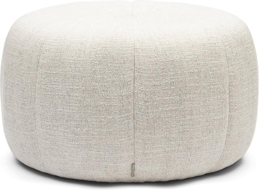 Riviera Maison Falcone Hocker Rond – Antiek Wit – Luxe Voetenbank van Polyester & Hout – 74x74x44 cm – Elegante Poef voor Woonkamer of Slaapkamer