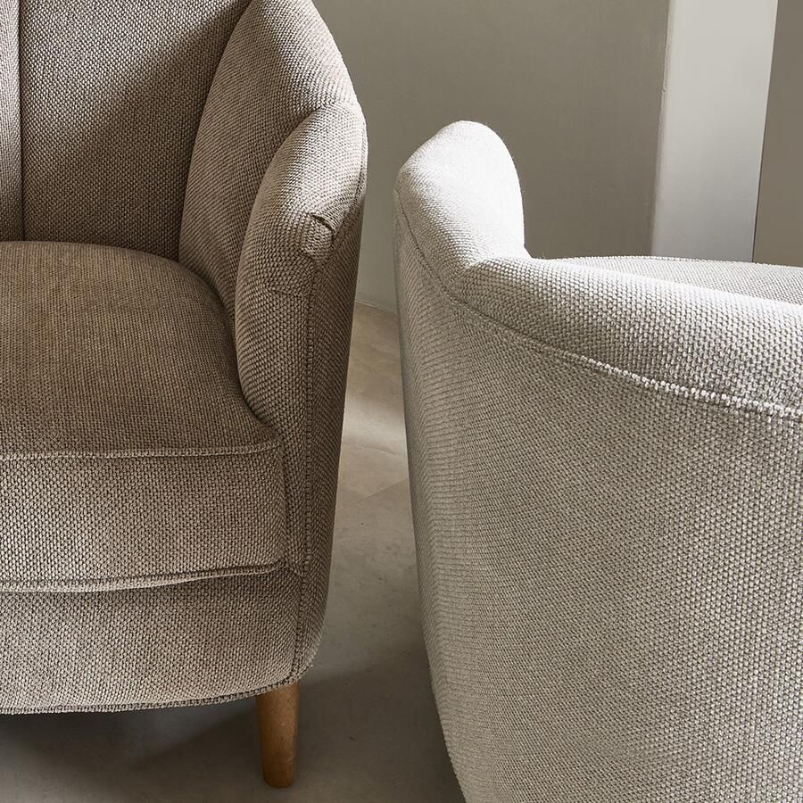 Riviera Maison Fauteuil Beige Loungestoel ronde armleuning Rue Royal Armchair Polyester acryl hout (LxBxH) 83x75x76 - Foto 2