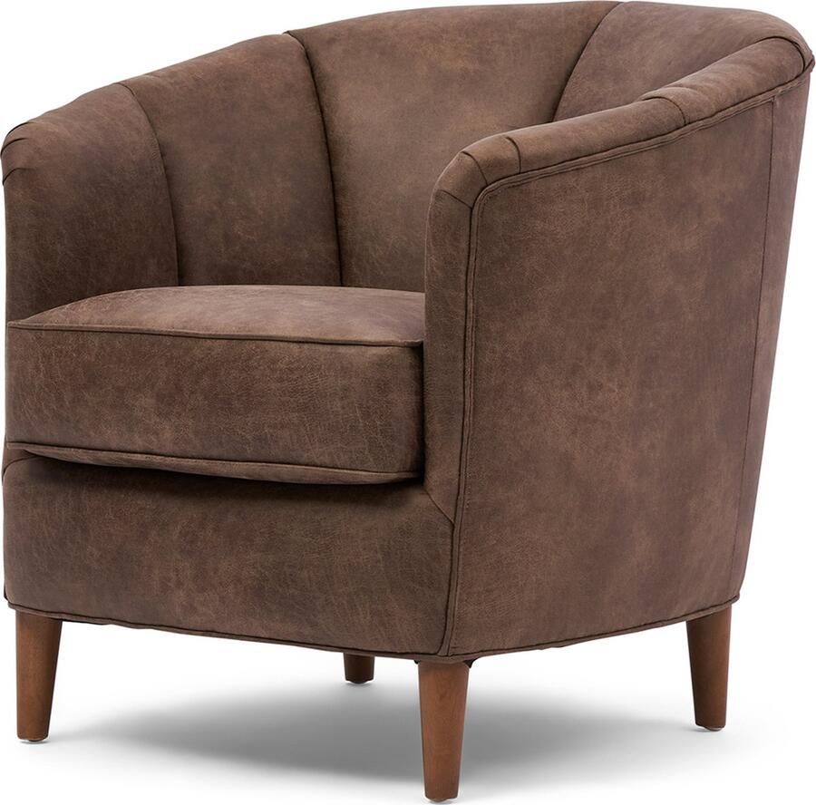 Riviera Maison Fauteuil Leunstoel met Ronde Arm- en Rugleuning Rue Royale Armchair Pellini Leer Coffee Donker Bruin