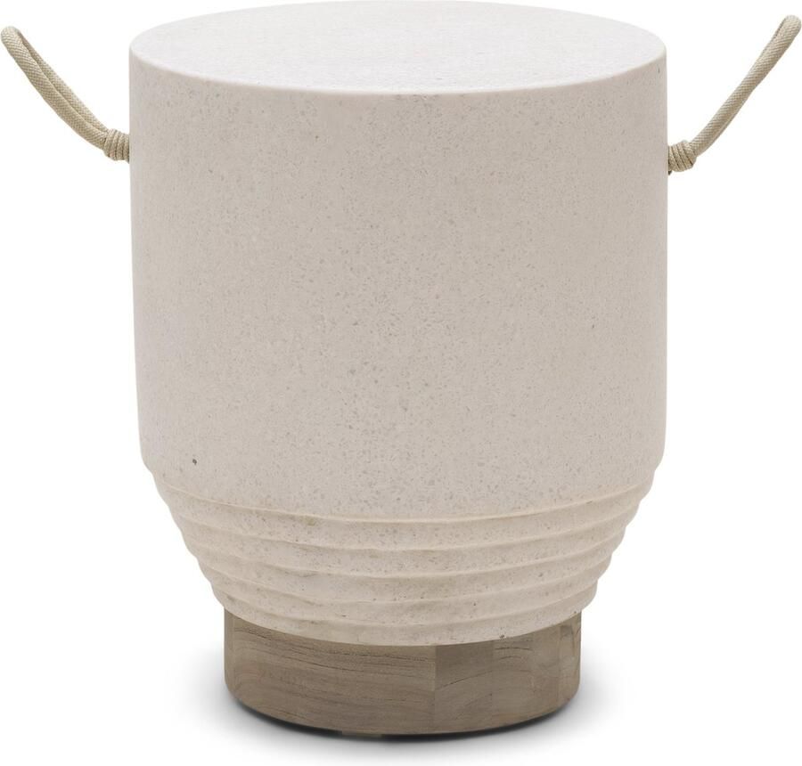 Rivièra Maison Outdoor Bijzettafel Jimbaran Glasvezel en teakhout 32cm Beige