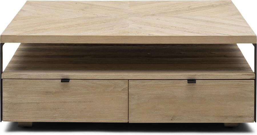 Riviera Maison Salontafel vierkant Milan Coffee Table Parquet 90x90 Gerecycled Eikenhout IJzer Bruin - Foto 3