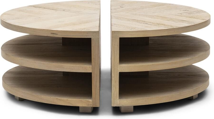 Riviera Maison Salontafel rond Milan Coffee Table Parquet Dia 90 Gerecycled Eikenhout IJzer Bruin - Foto 3
