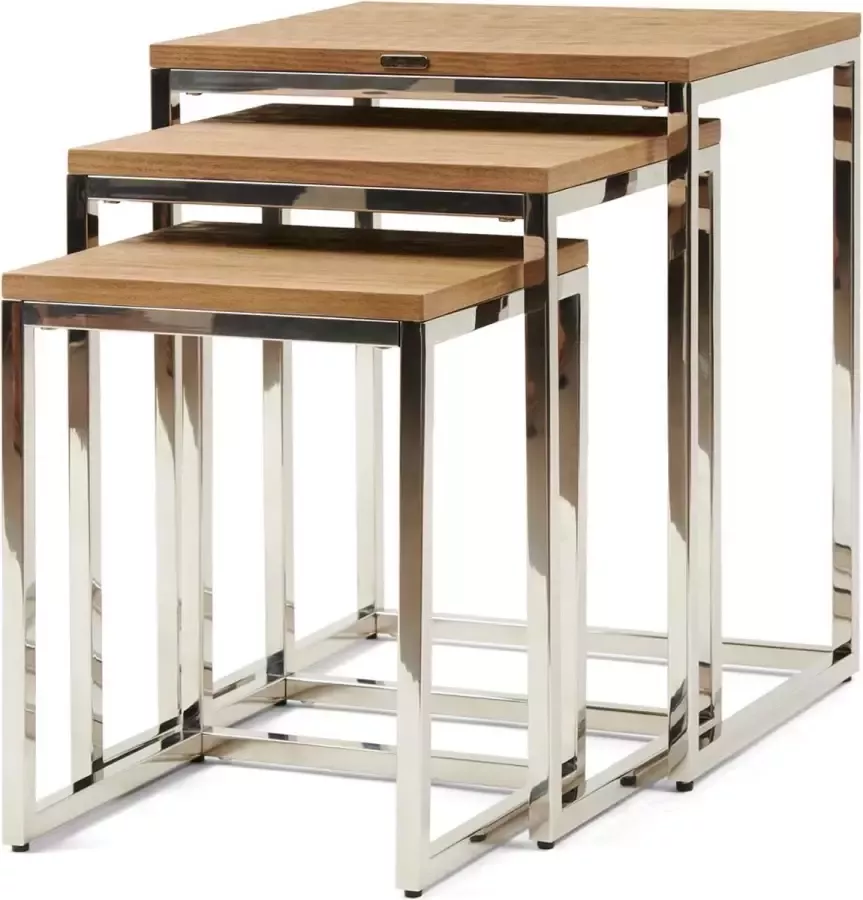 Riviera Maison Nomad End Table S 3 Bijzettafel Eikenhout RVS Bruin