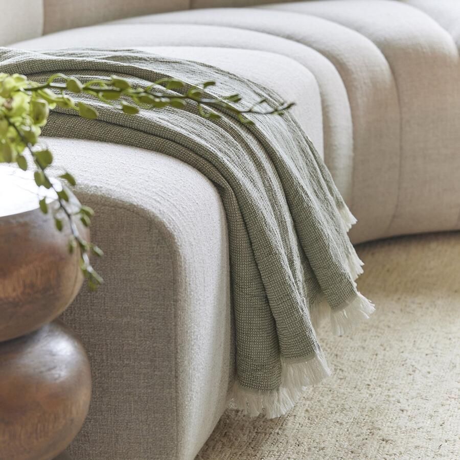 Riviera Maison Plaid Groen bank deken RM Seafoam Fringes decoratief deken 180 cm breed