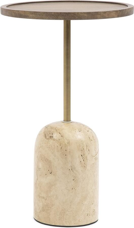 Rivièra Maison Luxe Bijzettafel in warme tinten van Mangohout ijzer en travertine hoogte 55 cm - Foto 2