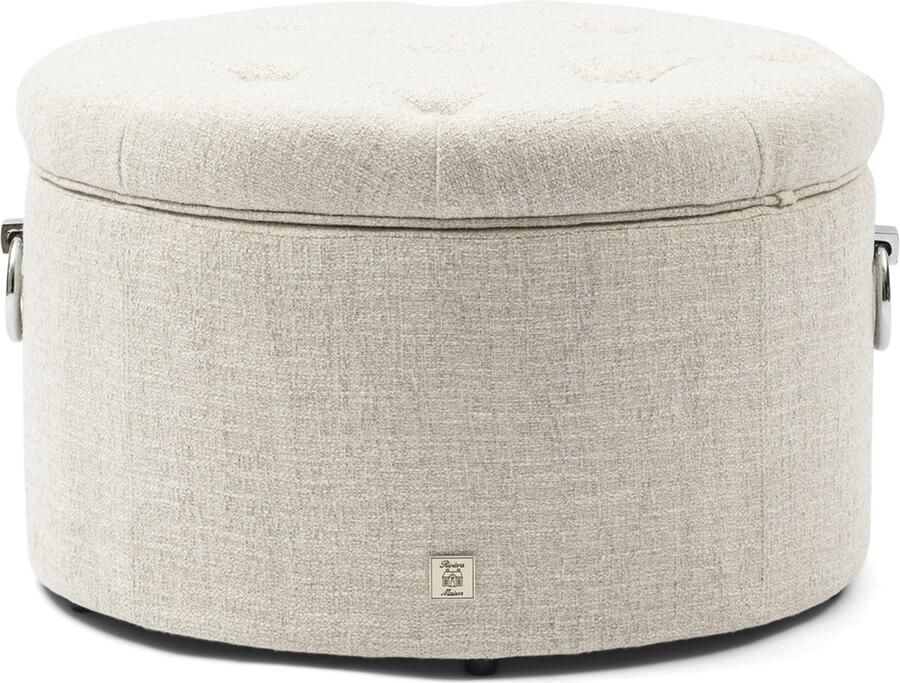 Riviera Maison Park Avenue Footstool Antique White Polyester Rubberhout Antiek Wit 73.0x73.0x46.0 cm