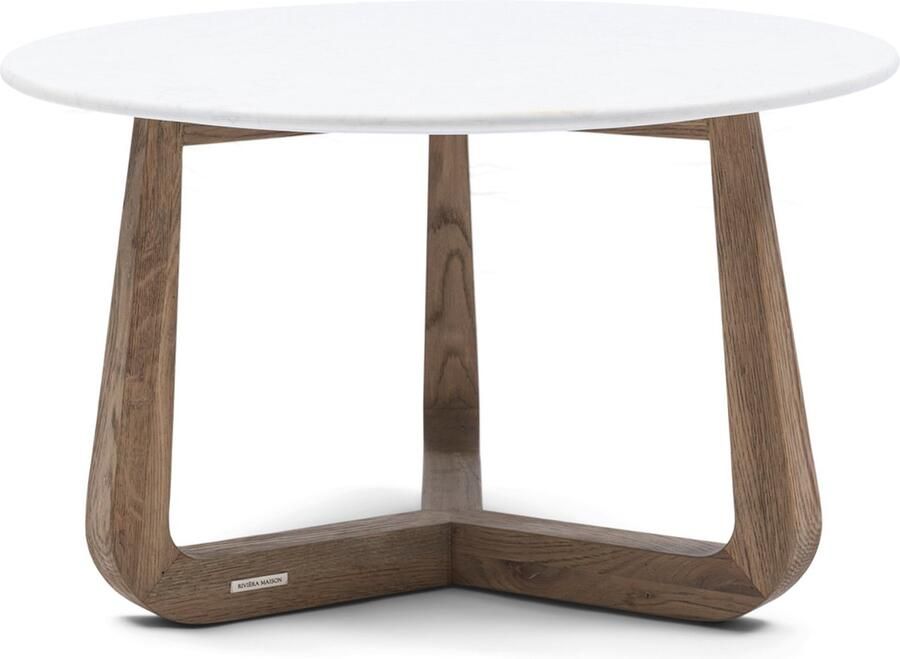 Rivièra Maison Elegante ronde salontafel in crème marmer en eikenhout met afmetingen 42 cm hoog
