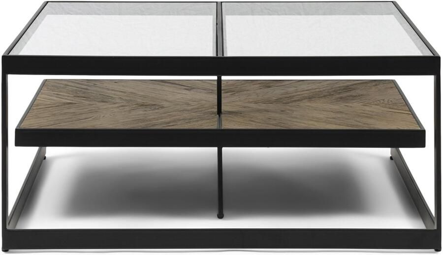 Rivièra Maison Tijdloze Koffietafel in Eiken Staal en Glas met Formaat 90x90x40 cm