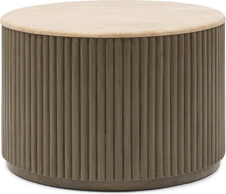 Rivièra Maison Ronde Salontafel Villanova Travertin en mangohout Ø60cm Bruin