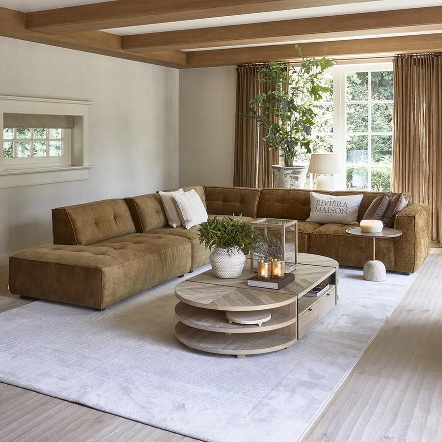 Riviera Maison Salontafel rond Milan Coffee Table Parquet Dia 90 Gerecycled Eikenhout IJzer Bruin - Foto 2