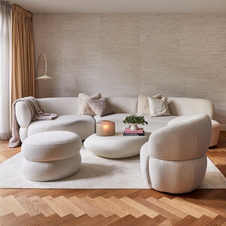 Riviera Maison San Remo Stool D70 Simply White Polyester Acryl Rubberhout Gewoon Wit 72.0x72.0x43.0 cm - Foto 3